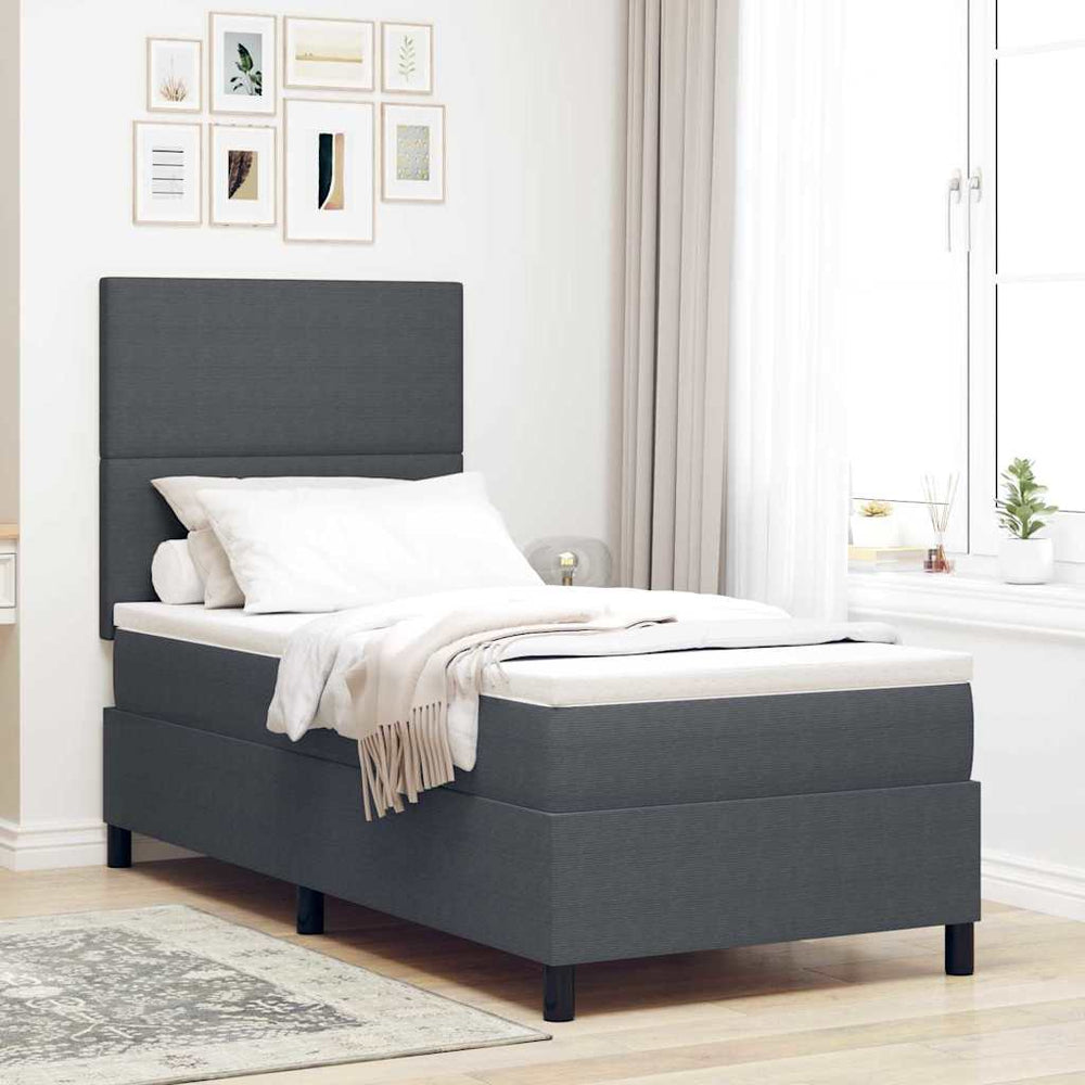 vidaXL LED Box Spring Bed Dark Gray and White 100 x 200 cm Corduroy Fabric