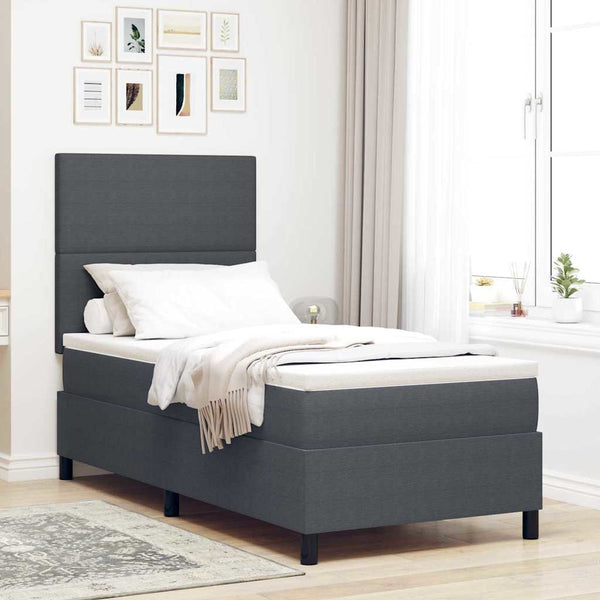 vidaXL LED Box Spring Bed Dark Gray and White 100 x 200 cm Corduroy Fabric