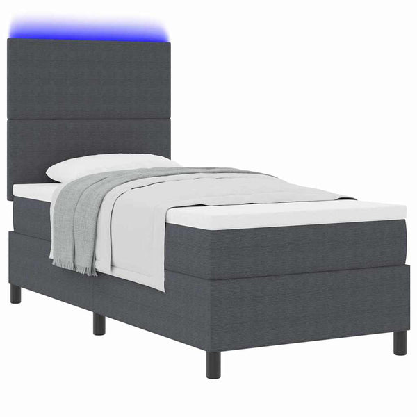 vidaXL LED Box Spring Bed Dark Gray and White 100 x 200 cm Corduroy Fabric