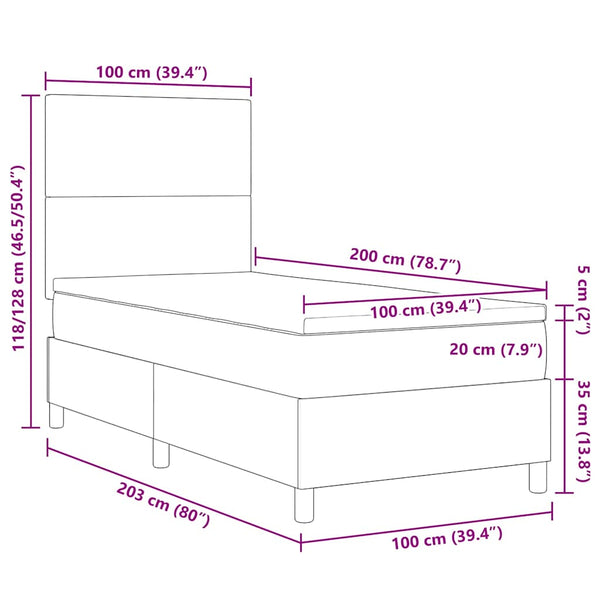 vidaXL LED Box Spring Bed Dark Gray and White 100 x 200 cm Corduroy Fabric