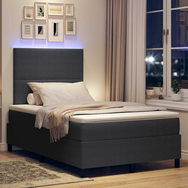 vidaXL LED Box Spring Bed Dark Grey and White 120 x 190 cm Corduroy
