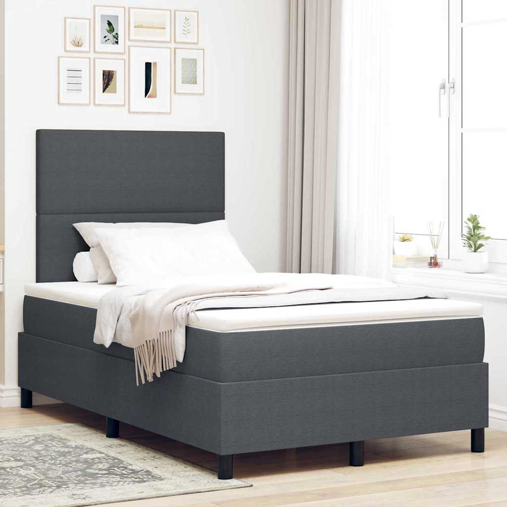 vidaXL LED Box Spring Bed Dark Grey and White 120 x 190 cm Corduroy