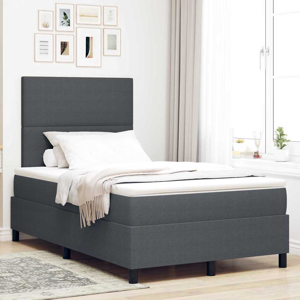 vidaXL LED Box Spring Bed Dark Grey and White 120 x 200 cm Corduroy
