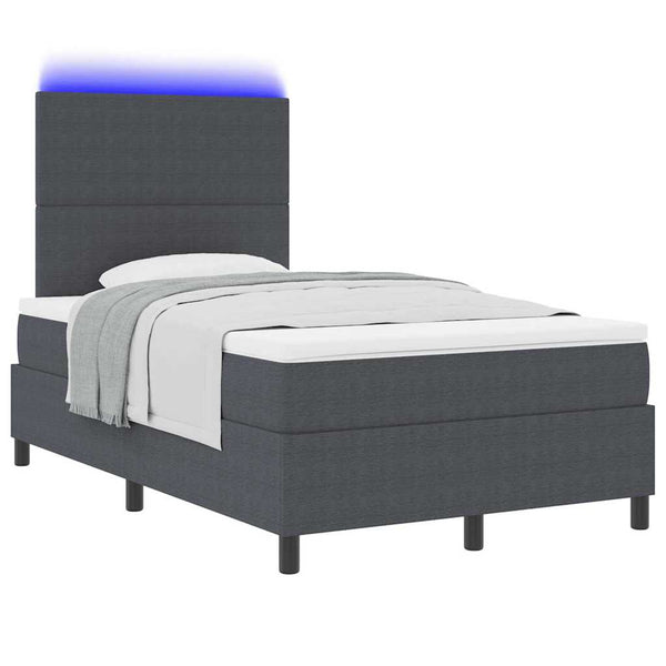 vidaXL LED Box Spring Bed Dark Grey and White 120 x 200 cm Corduroy