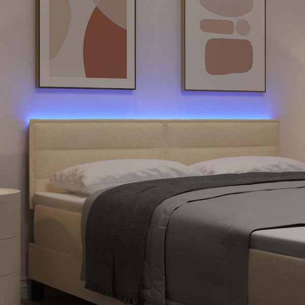 vidaXL LED Headboard with LED Strips Cream 160 cm Fabric