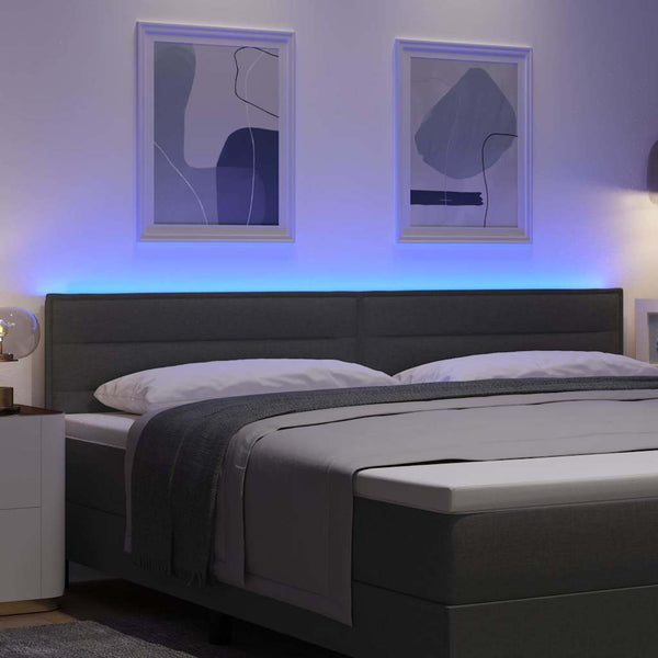 vidaXL LED Headboard with LED Light Strips Dark Grey 200 cm Fabric