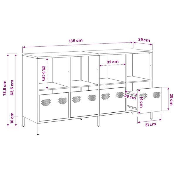 vidaXL Sideboard Olive Green 135x39x73.5 cm Cold-Rolled Steel