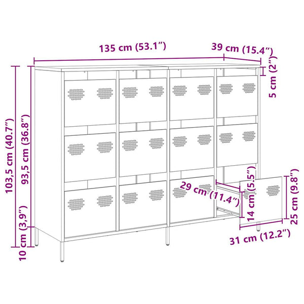 vidaXL Sideboard Mustard Yellow 135x39x103.5 cm Cold-rolled Steel
