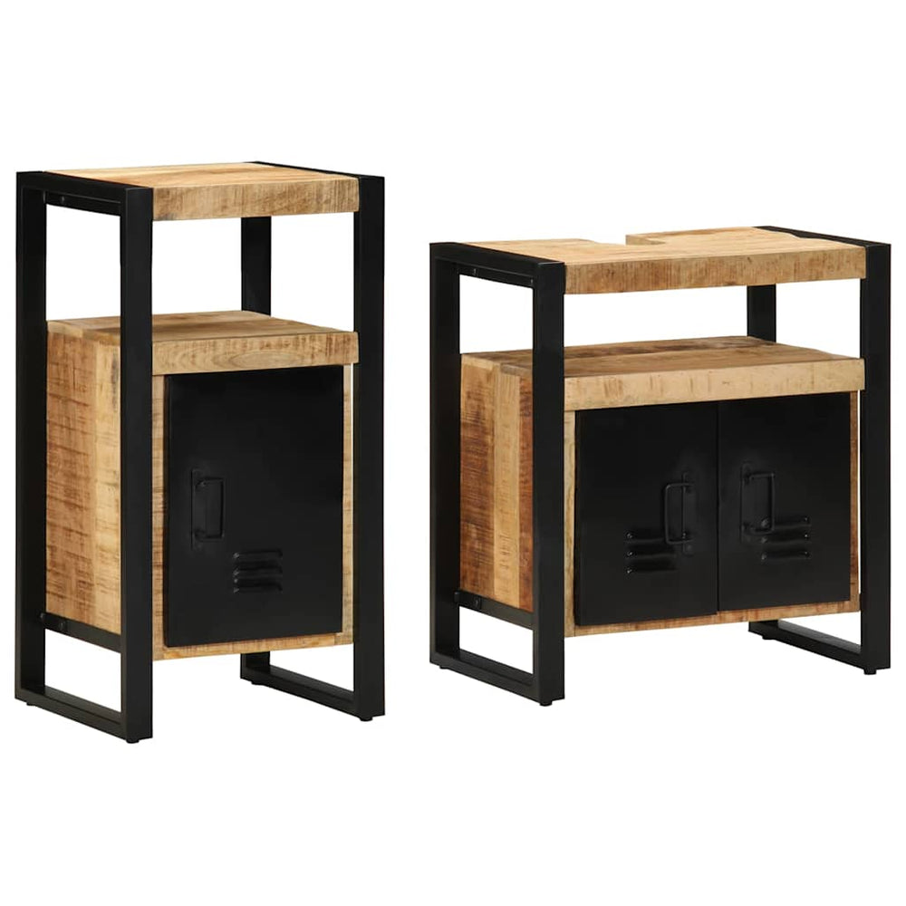 vidaXL Bathroom Furniture Set 2 Pieces Brown Solid Raw Mango Wood