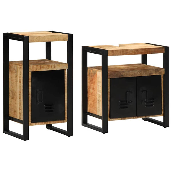 vidaXL Bathroom Furniture Set 2 Pieces Brown Solid Raw Mango Wood