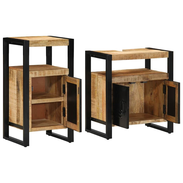 vidaXL Bathroom Furniture Set 2 Pieces Brown Solid Raw Mango Wood