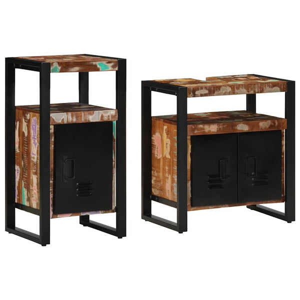 vidaXL Bathroom Furniture Set with Shelf 2 pcs Brown Solid Reclaimed Wood