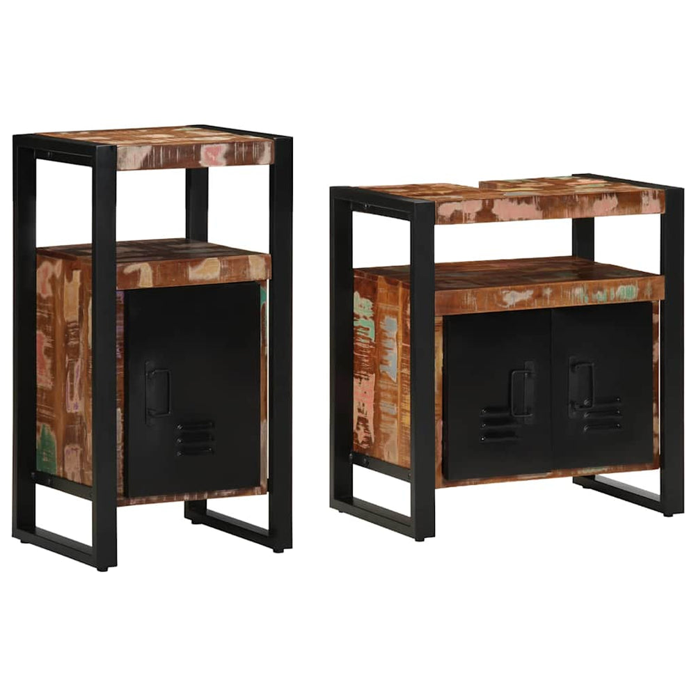 vidaXL Bathroom Furniture Set with Shelf 2 pcs Brown Solid Reclaimed Wood