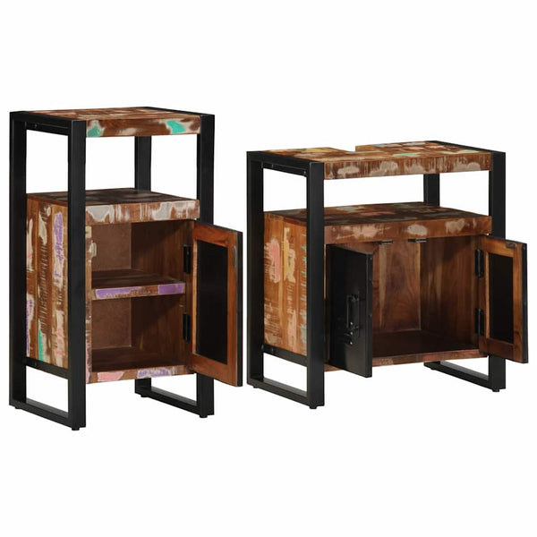 vidaXL Bathroom Furniture Set with Shelf 2 pcs Brown Solid Reclaimed Wood