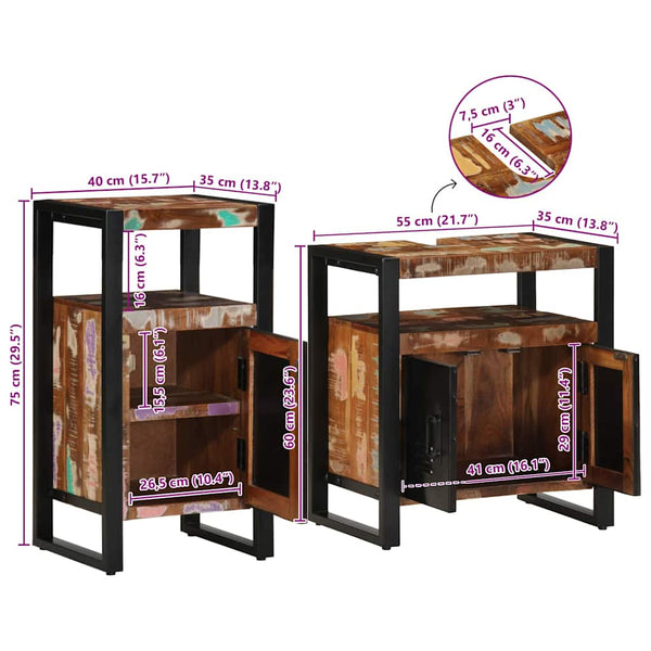 vidaXL Bathroom Furniture Set with Shelf 2 pcs Brown Solid Reclaimed Wood
