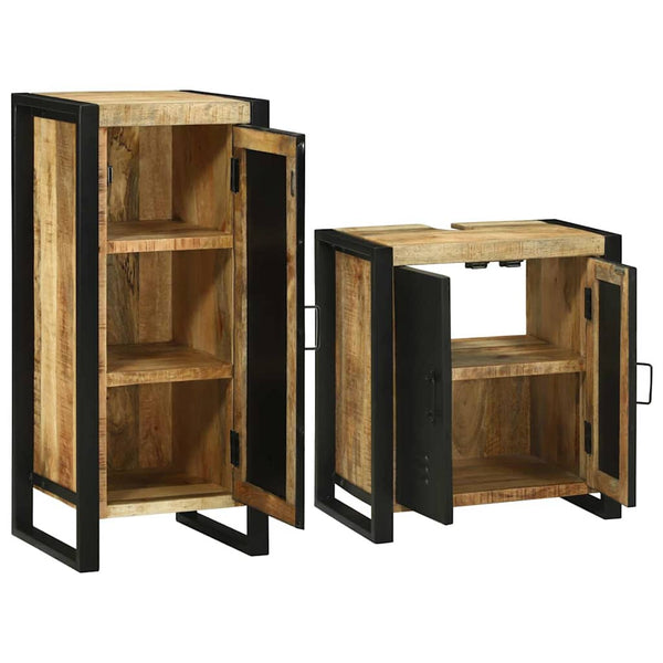 vidaXL Bathroom Furniture Set with Shelf 2 pcs Brown Solid Mango Wood