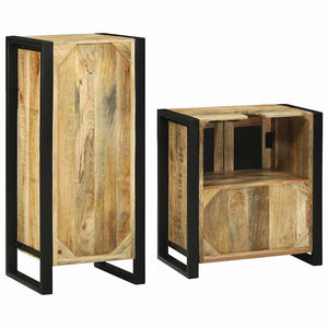 vidaXL Bathroom Furniture Set with Shelf 2 pcs Brown Solid Mango Wood