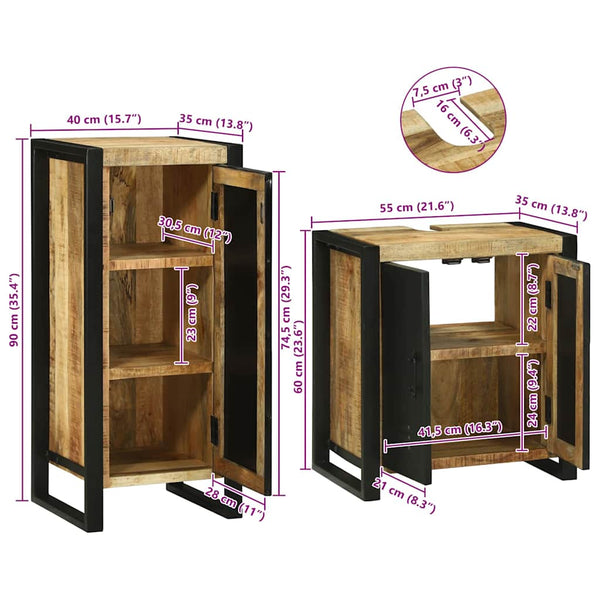 vidaXL Bathroom Furniture Set with Shelf 2 pcs Brown Solid Mango Wood