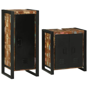 vidaXL Bathroom Furniture Set with Shelf 2 pcs Multicolour Solid Reclaimed Wood