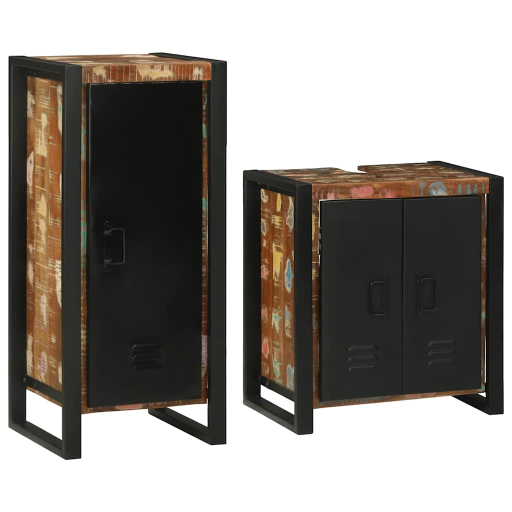 vidaXL Bathroom Furniture Set with Shelf 2 pcs Multicolour Solid Reclaimed Wood