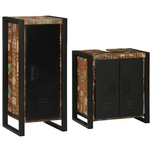 vidaXL Bathroom Furniture Set with Shelf 2 pcs Multicolour Solid Reclaimed Wood