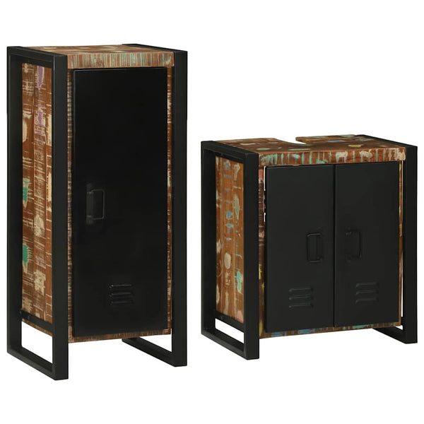 vidaXL Bathroom Furniture Set with Shelf 2 pcs Multicolour Solid Reclaimed Wood
