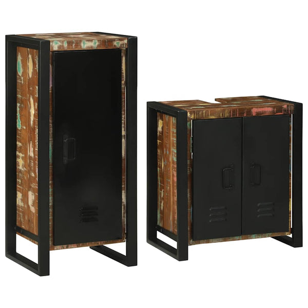 vidaXL Bathroom Furniture Set with Shelf 2 pcs Multicolour Solid Reclaimed Wood