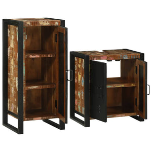 vidaXL Bathroom Furniture Set with Shelf 2 pcs Multicolour Solid Reclaimed Wood
