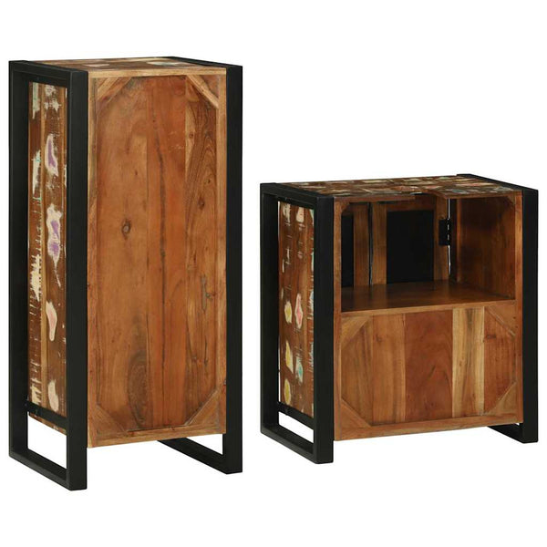 vidaXL Bathroom Furniture Set with Shelf 2 pcs Multicolour Solid Reclaimed Wood