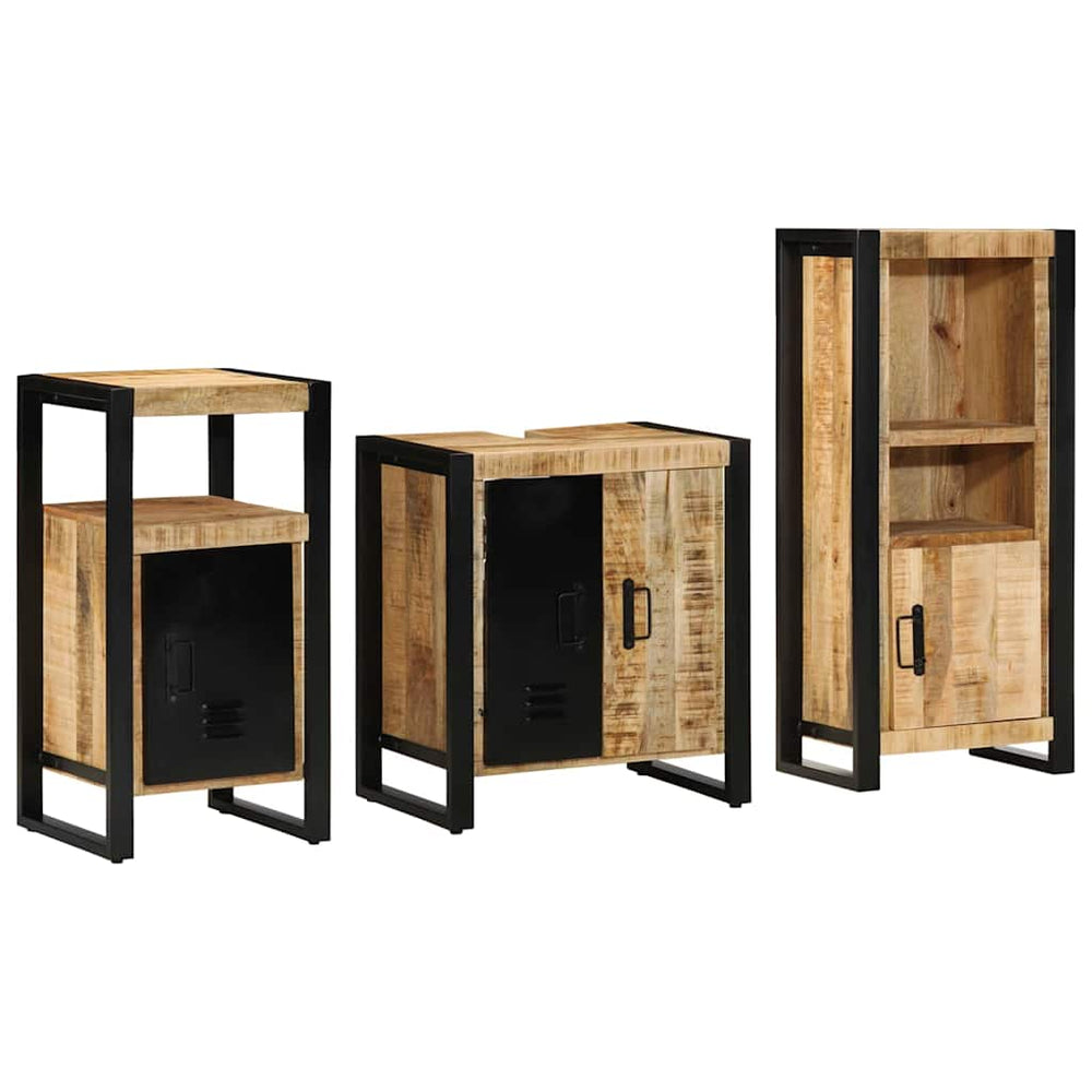 vidaXL Bathroom Furniture Set 3 pcs Brown and Black Solid Mango Wood