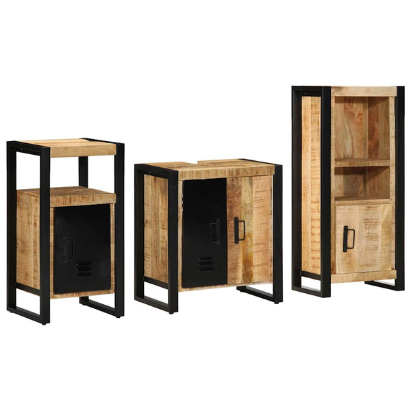 vidaXL Bathroom Furniture Set 3 pcs Brown and Black Solid Mango Wood
