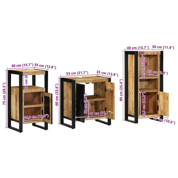 vidaXL Bathroom Furniture Set 3 pcs Brown and Black Solid Mango Wood