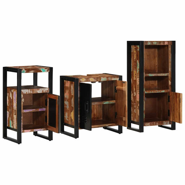 vidaXL Bathroom Furniture Set with Shelf 3 pcs Solid Reclaimed Wood