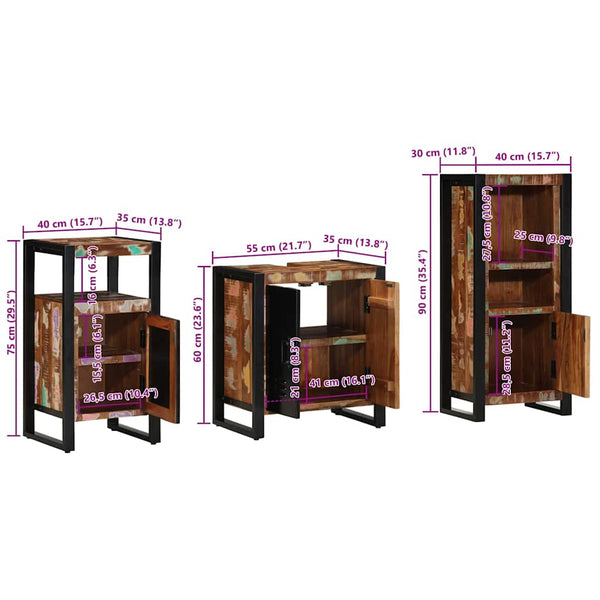 vidaXL Bathroom Furniture Set with Shelf 3 pcs Solid Reclaimed Wood