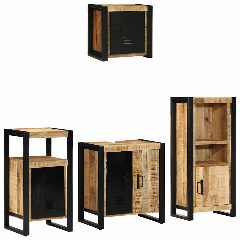 vidaXL Bathroom Furniture Set 4 pcs Brown and Black Solid Mango Wood