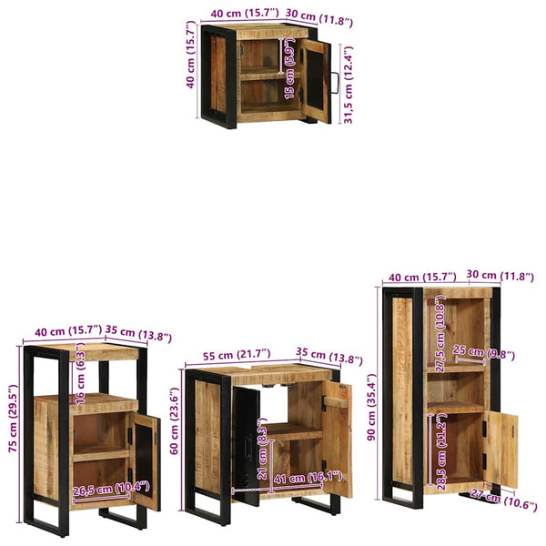 vidaXL Bathroom Furniture Set 4 pcs Brown and Black Solid Mango Wood