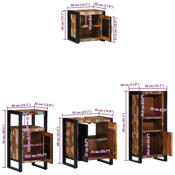 vidaXL Bathroom Furniture Set with Shelf 4 pcs Solid Reclaimed Wood