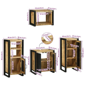 vidaXL Bathroom Furniture Set with Shelf 4 pcs Brown Solid Mango Wood