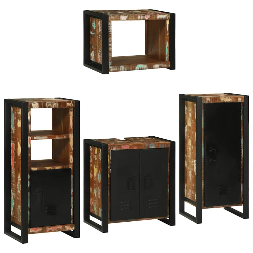 vidaXL Bathroom Furniture Set with Shelf 4 pcs Multicolored Solid Reclaimed Wood