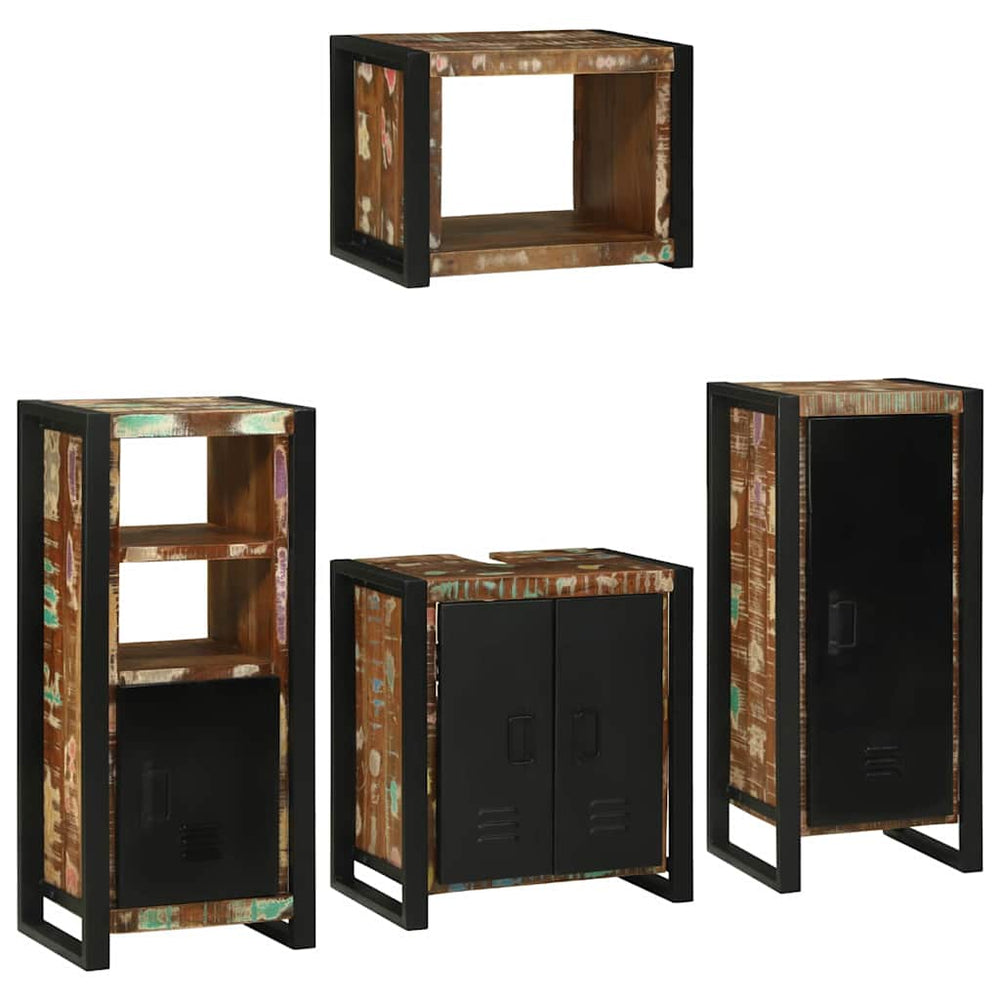 vidaXL Bathroom Furniture Set with Shelf 4 pcs Multicolored Solid Reclaimed Wood