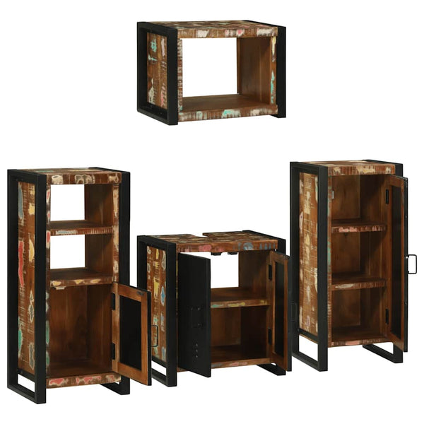 vidaXL Bathroom Furniture Set with Shelf 4 pcs Multicolored Solid Reclaimed Wood