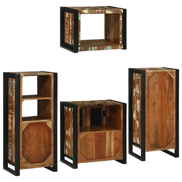 vidaXL Bathroom Furniture Set with Shelf 4 pcs Multicolored Solid Reclaimed Wood
