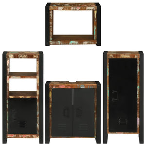 vidaXL Bathroom Furniture Set with Shelf 4 pcs Multicolored Solid Reclaimed Wood