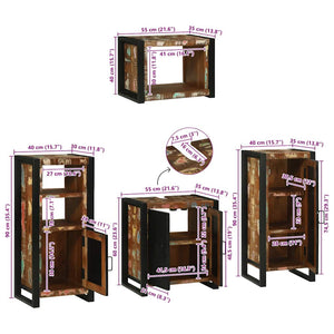 vidaXL Bathroom Furniture Set with Shelf 4 pcs Multicolored Solid Reclaimed Wood