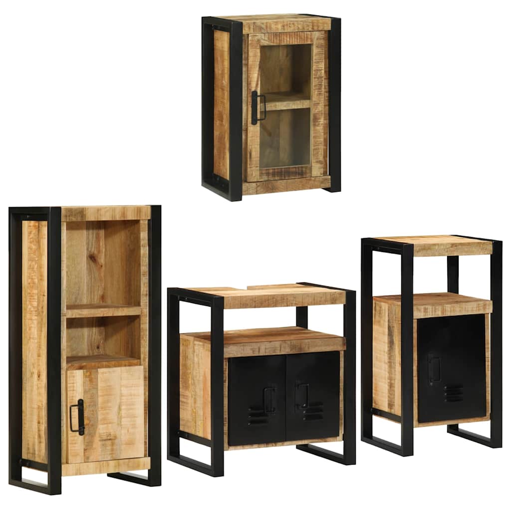 vidaXL Bathroom Furniture Set Wall-Mounted 4 pcs Brown Solid Mango Wood