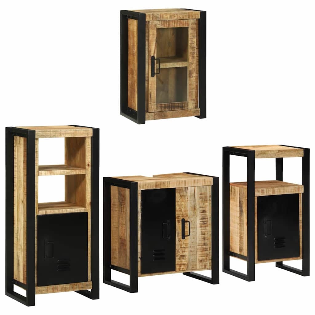 vidaXL Bathroom Furniture Set with Shelf 4 pcs Brown Solid Mango Wood