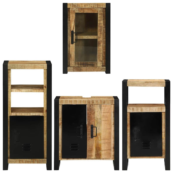 vidaXL Bathroom Furniture Set with Shelf 4 pcs Brown Solid Mango Wood