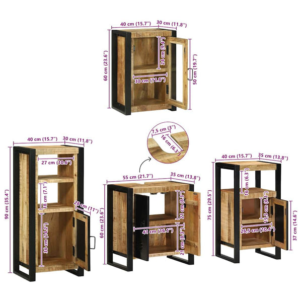 vidaXL Bathroom Furniture Set with Shelf 4 pcs Brown Solid Mango Wood