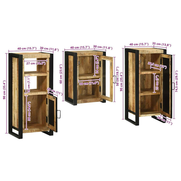 vidaXL Bathroom Furniture Set with Shelf 3 pcs Brown Solid Mango Wood