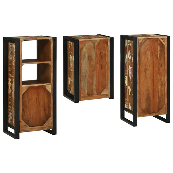 vidaXL Bathroom Furniture Set with Shelf 3 pcs Multicolor Solid Reclaimed Wood